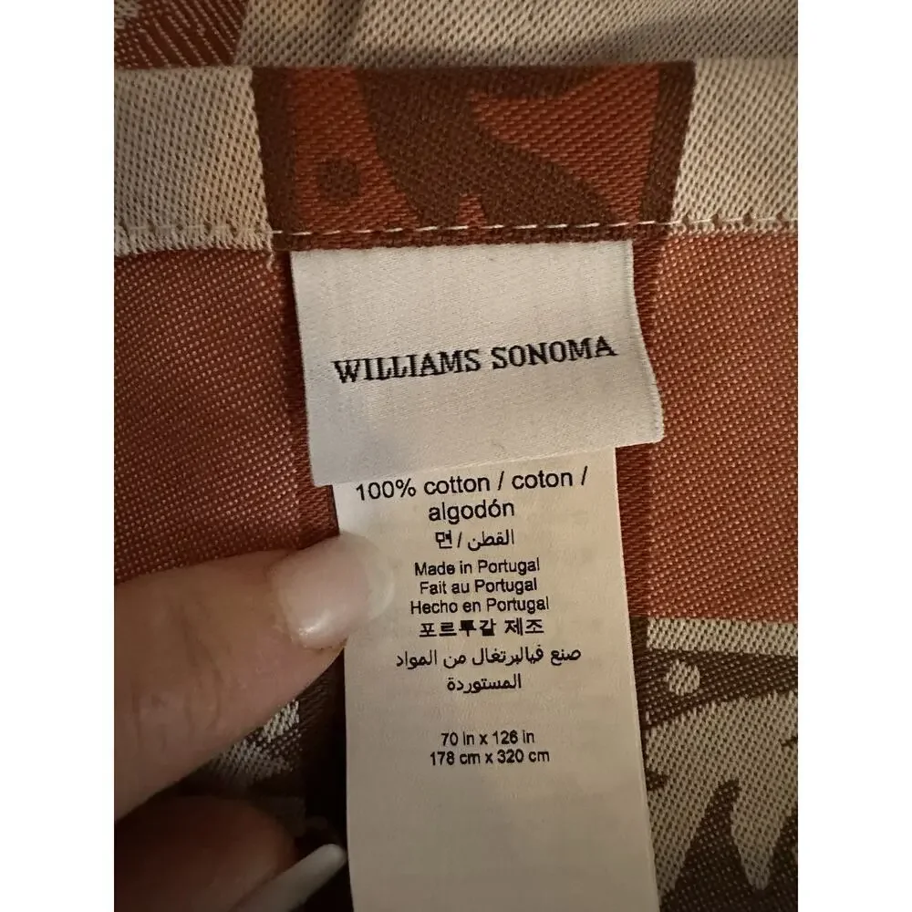 Williams-Sonoma Tablecloth Foliage Jacquard Beige Brown Copper 70”x 128” NWOT